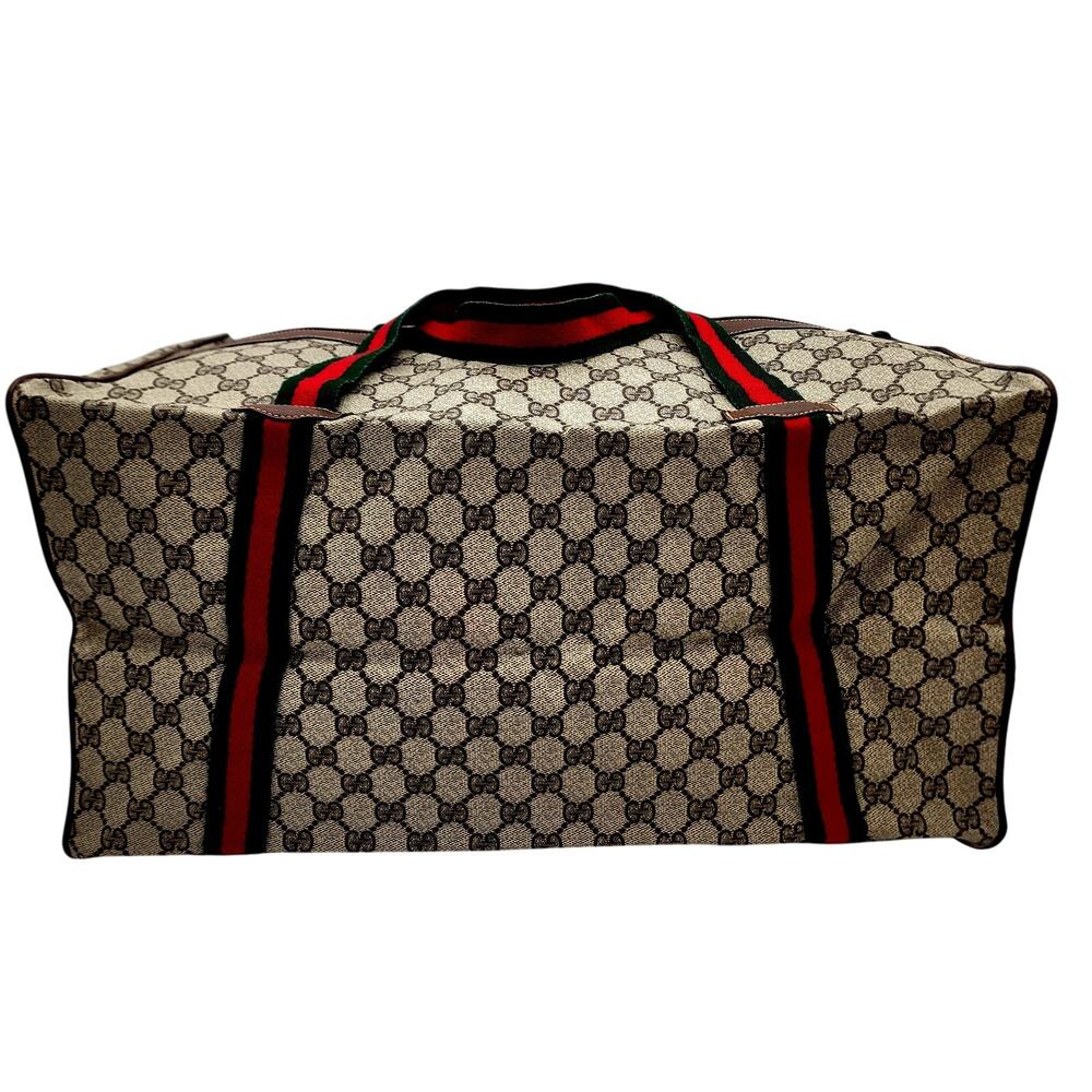 GUCCI GG SUPREME Canvas/Brown Leather Trim Folding Travel Carry VINTAGE - Picture 3 of 13